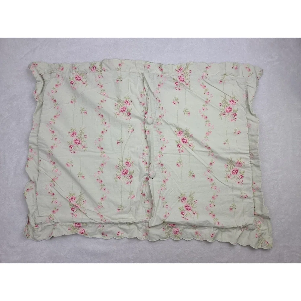 1 Simply Shabby Chic Lady Rose Green Quilted‎ Pillowcase Ruffle Cotton Cottage